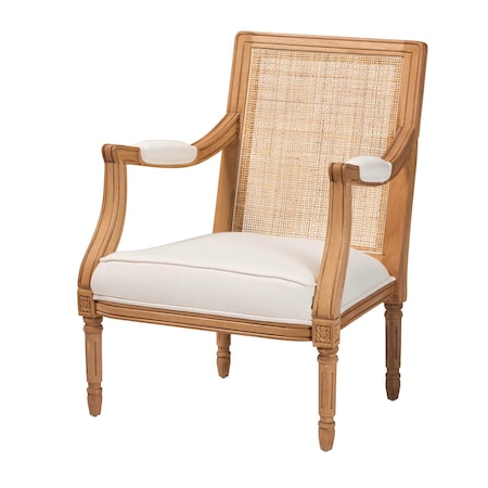 Bali & Pari Garridan Traditional French Beige Fabric and Honey Oak Finished Wood Accent Chair 238-13312-ZORO
